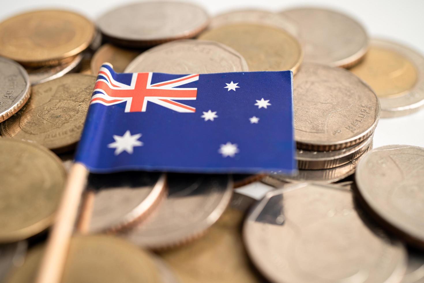 Stack of coins money with Australia flag, finance banking concept. photo