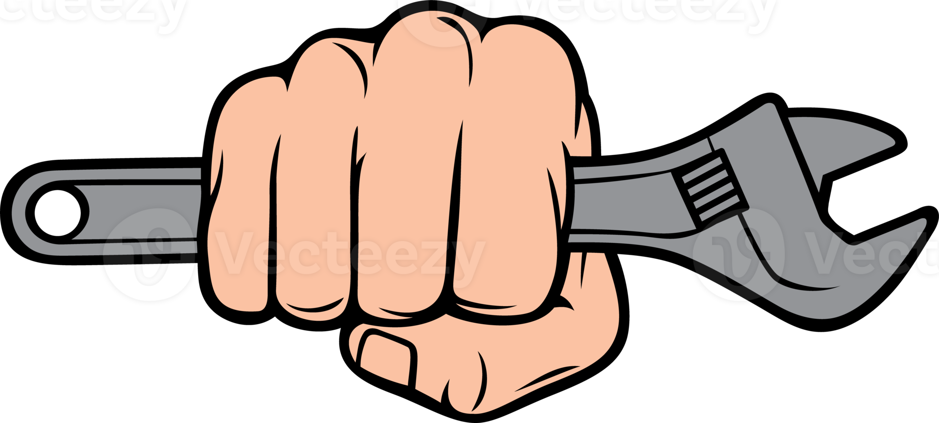 Fist holding adjustable wrench color png illustration