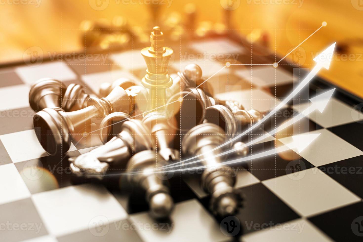 Close-up of a game of chessboard with chess pieces. Chessboard Concept vs. Business Management on Risk, Graphic Charts Showing Financial Flows and Business Performance. Risk management. photo