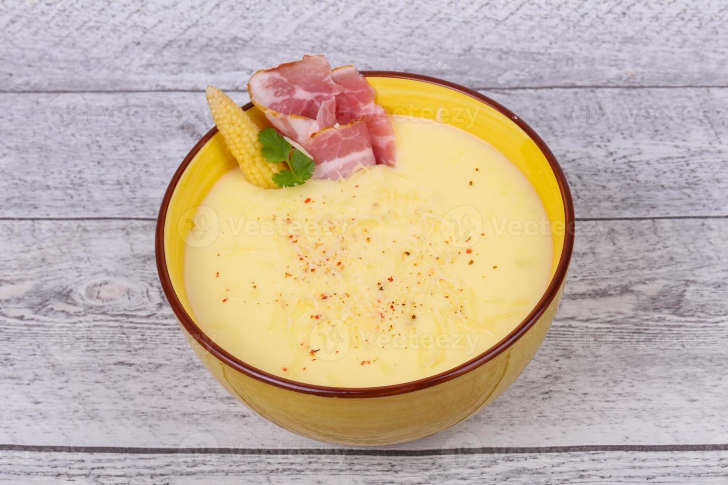 Cheese soup with bacon photo
