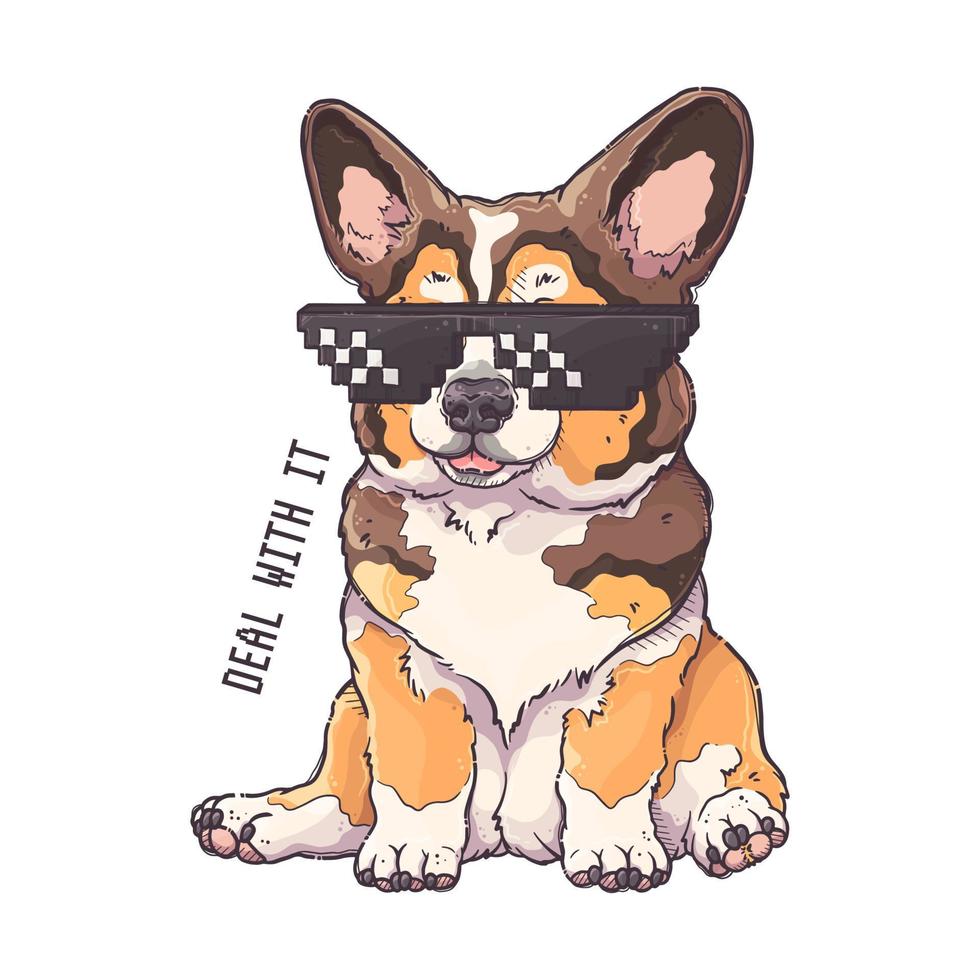 vector de retrato de cachorro de corgi dibujado a mano