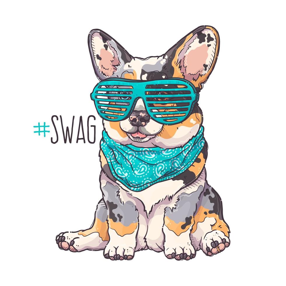 vector de retrato de cachorro de corgi dibujado a mano