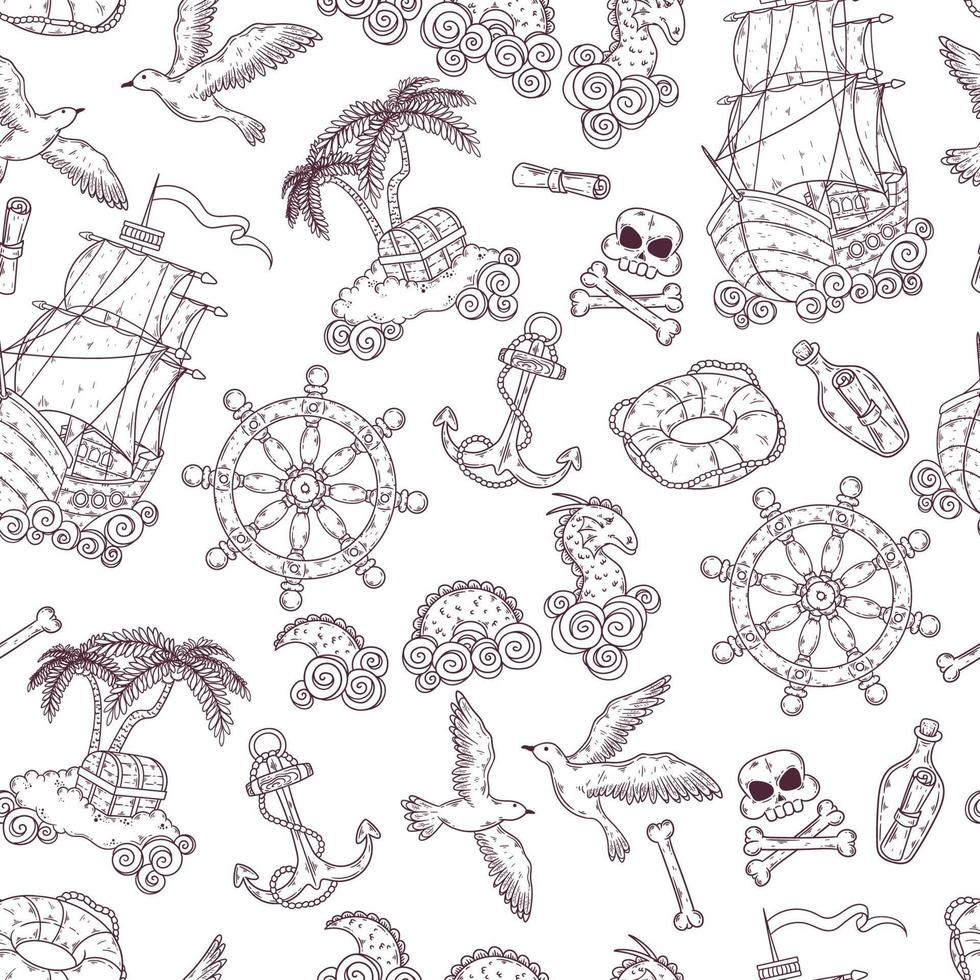 Hand drawn sea journey pattern Vector. Isolated objects for your design. vector