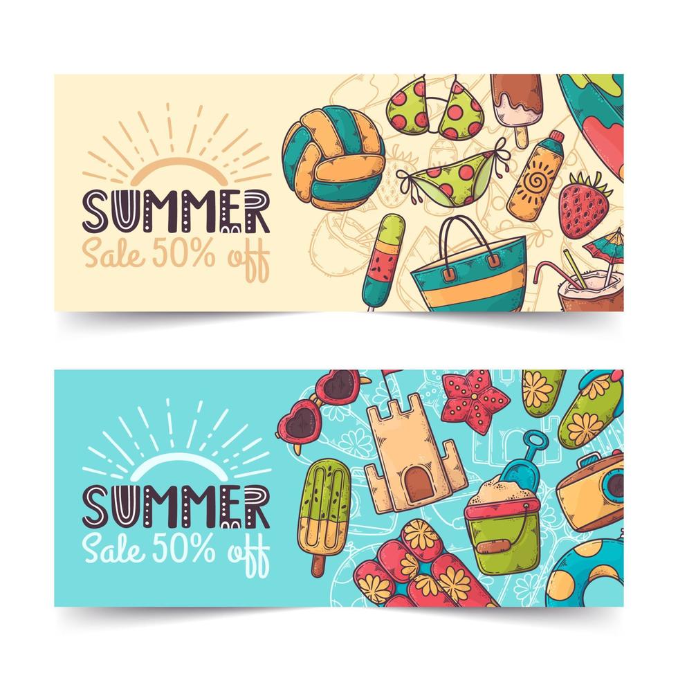 Hand drawn summer banners Vector. vector