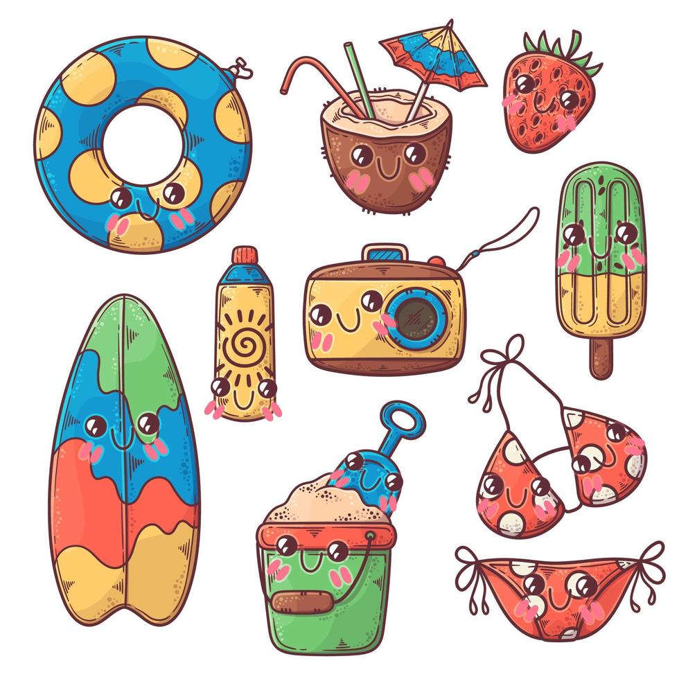 Hand drawn summer elements collection Vector. vector