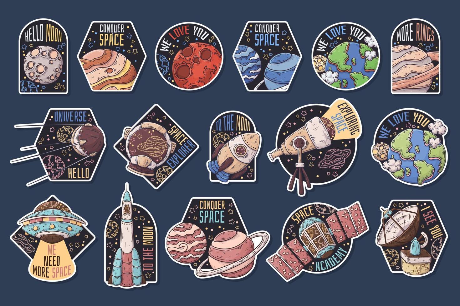 Cosmic objects stickers vector