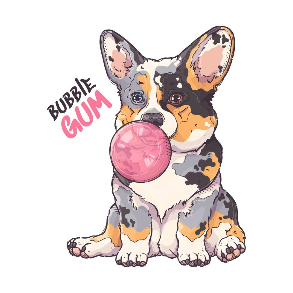 vector de retrato de cachorro de corgi dibujado a mano