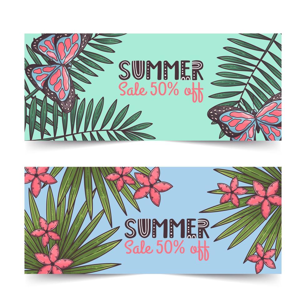 Hand drawn summer banners Vector. vector