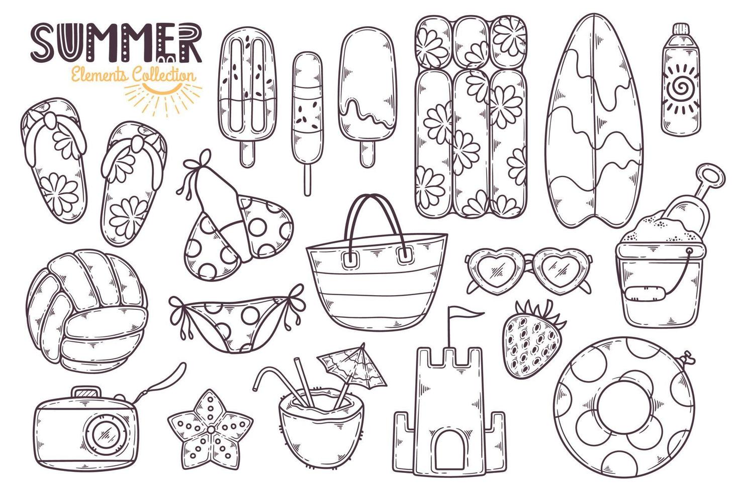 Hand drawn summer elements collection Vector. vector