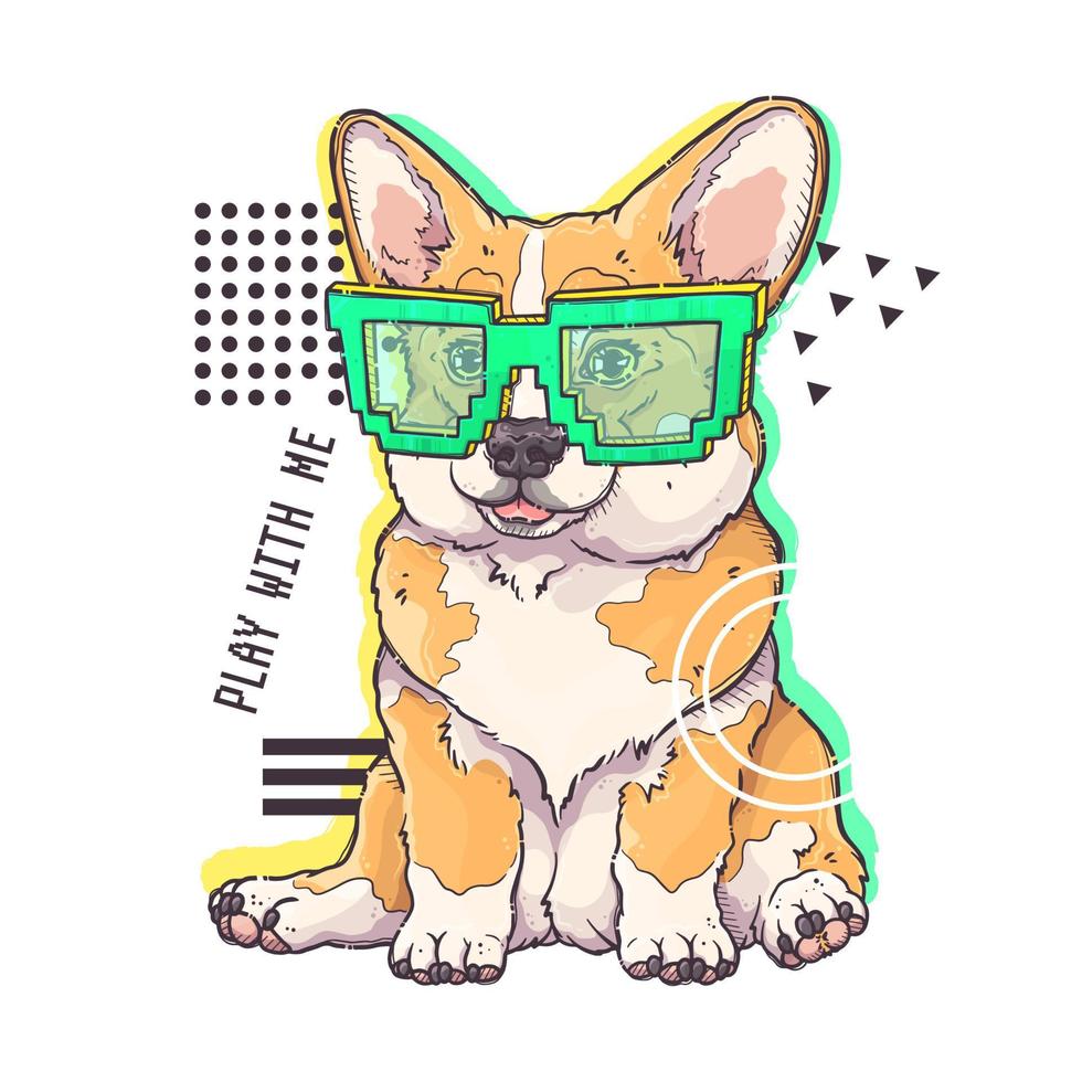 vector de retrato de cachorro de corgi dibujado a mano