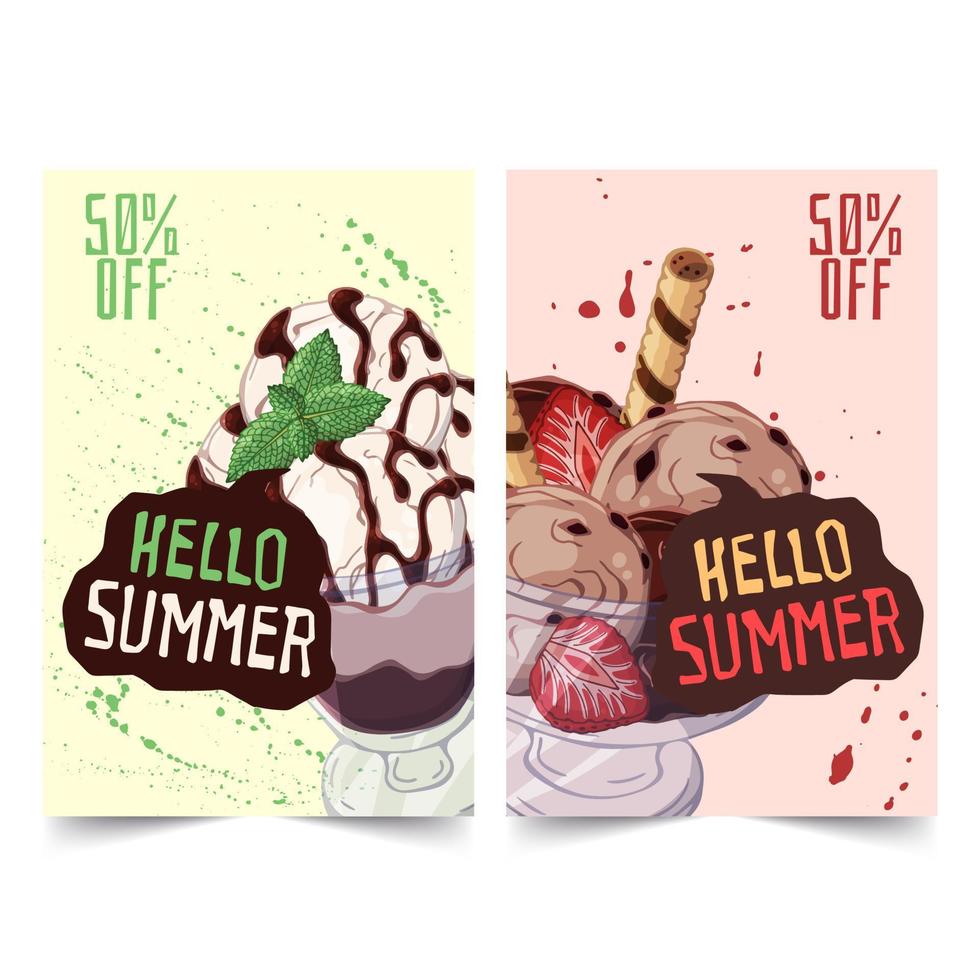 Hand drawn ice cream banners Vector. vector