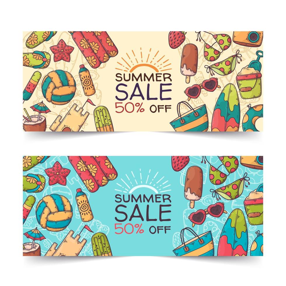 Hand drawn summer banners Vector. vector