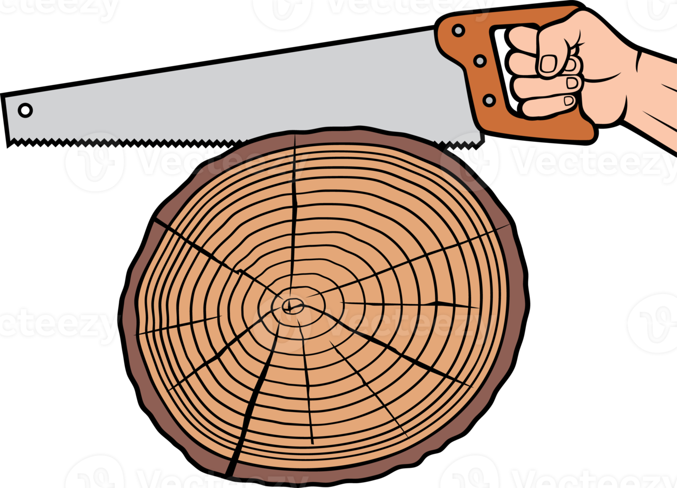 Cutting tree with hand saw png illustration