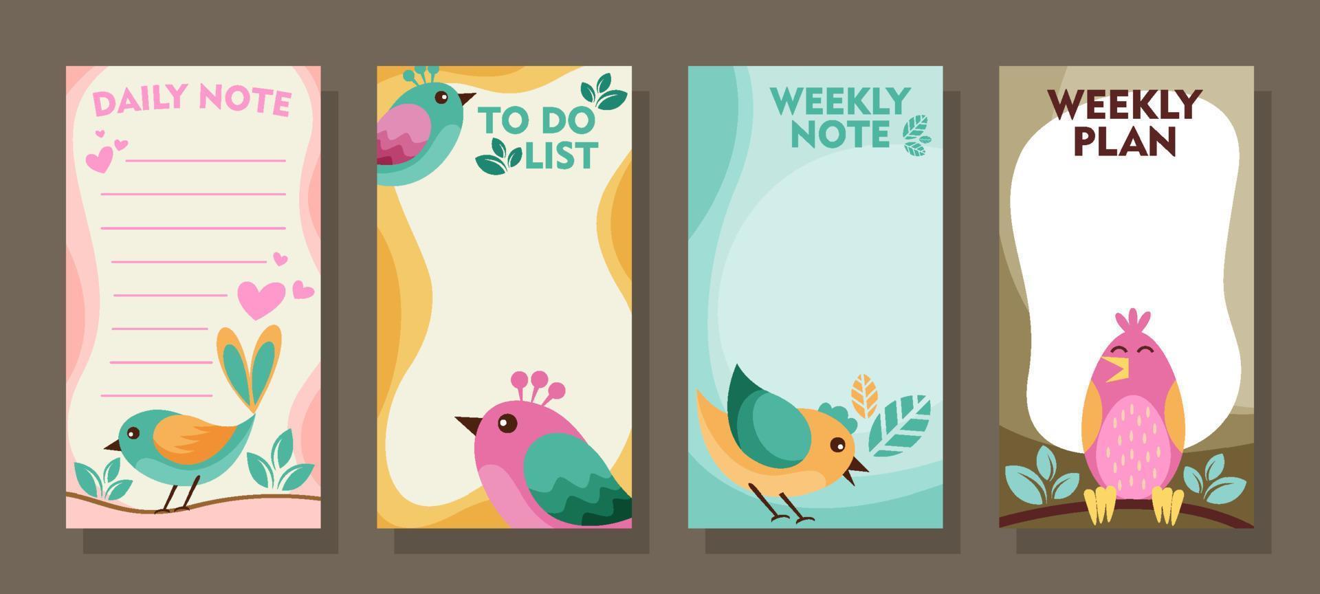 Journal Template Pages with Bird Theme vector