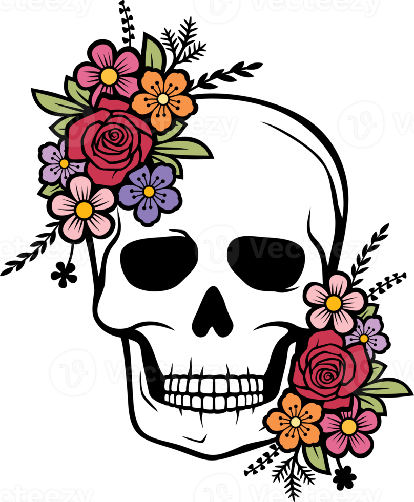illustration png de crâne humain floral