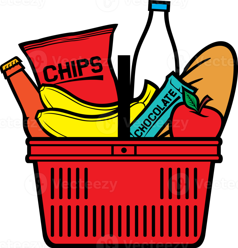 Shopping basket with produce png illustration