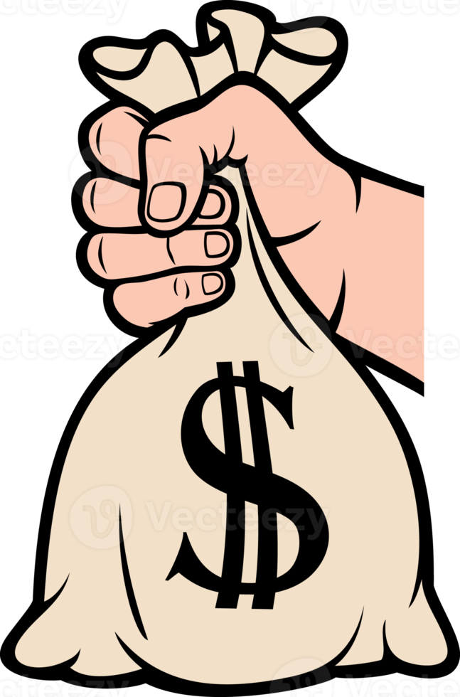 Hand holding money bag with dollar sign png