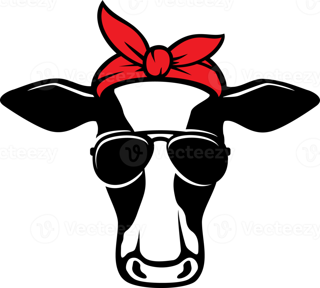 Cow head with aviator sunglasses color png