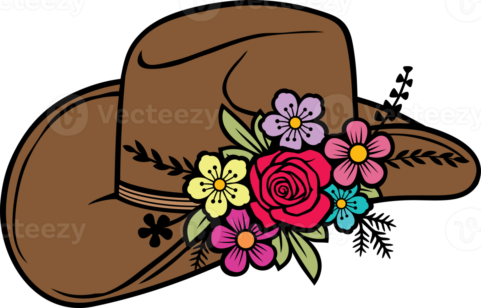 Cowboy Hat with Flowers Color Png Illustration 8513602 PNG