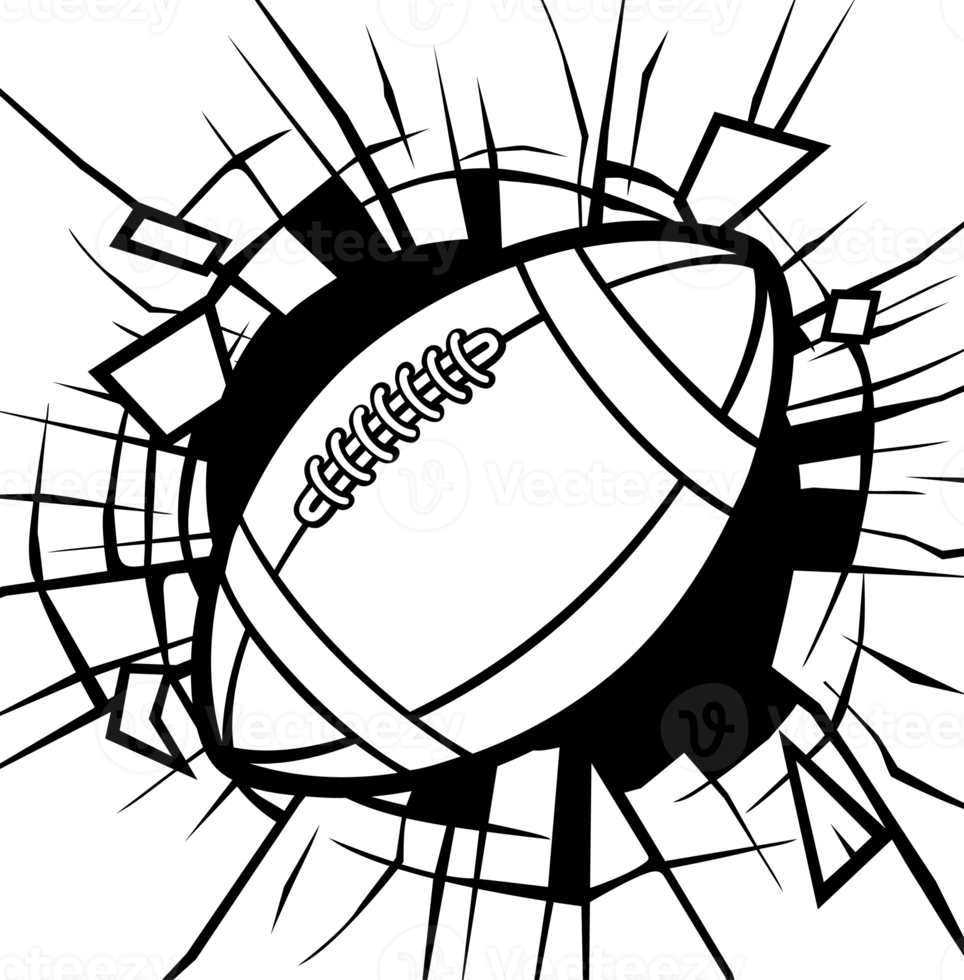 Smashing American football ball black and white. Png illustration.