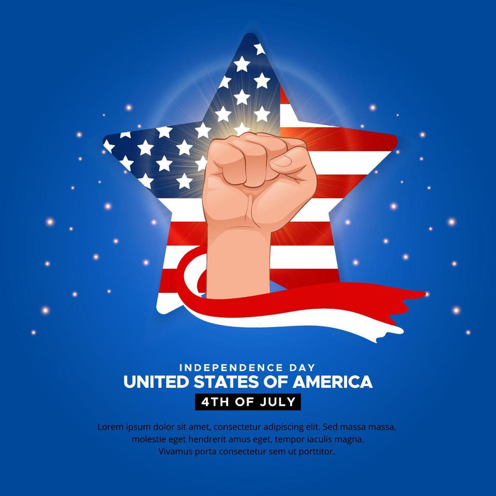 United states of american Independence day design with wavy flag, hand and star vector. 4th of July American independence day design vector