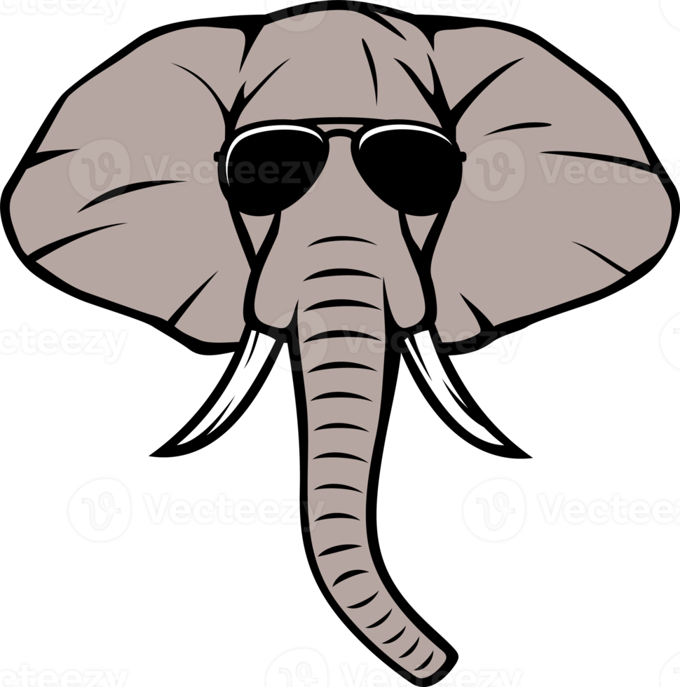 Elephant head with aviator sunglasses color png illustration