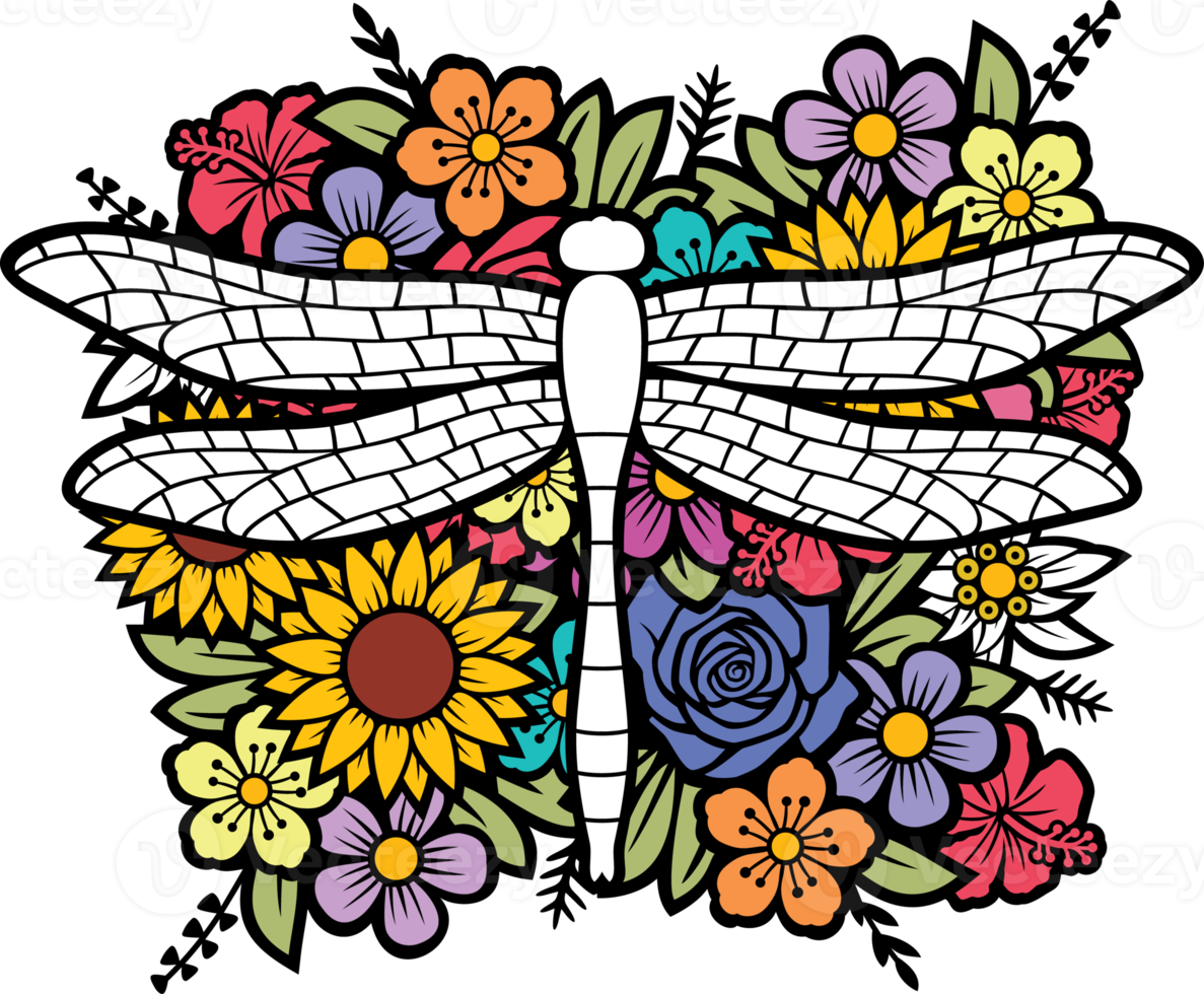 Floral Dragonfly Color Png Illustration