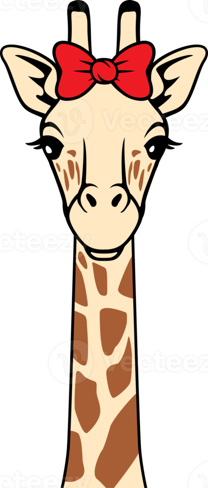 Giraffe head with red bow png illustration