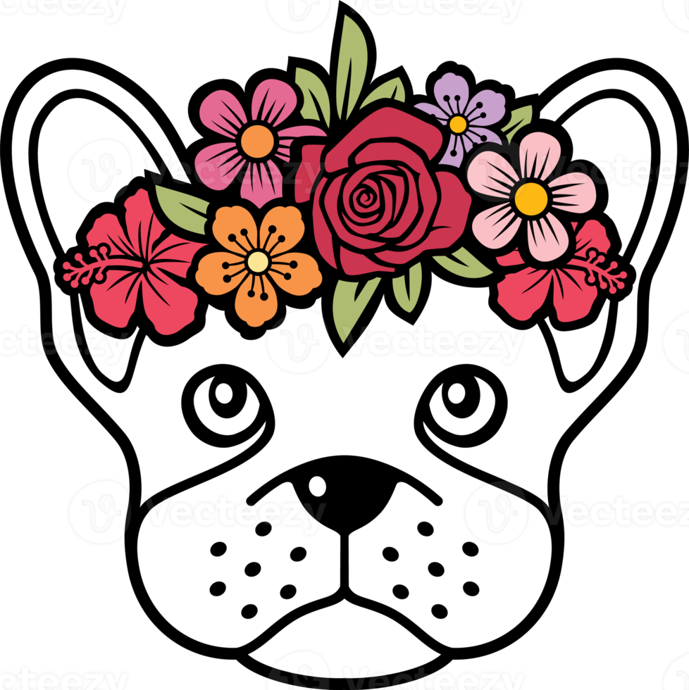 bloemen franse bulldog kleur png illustratie