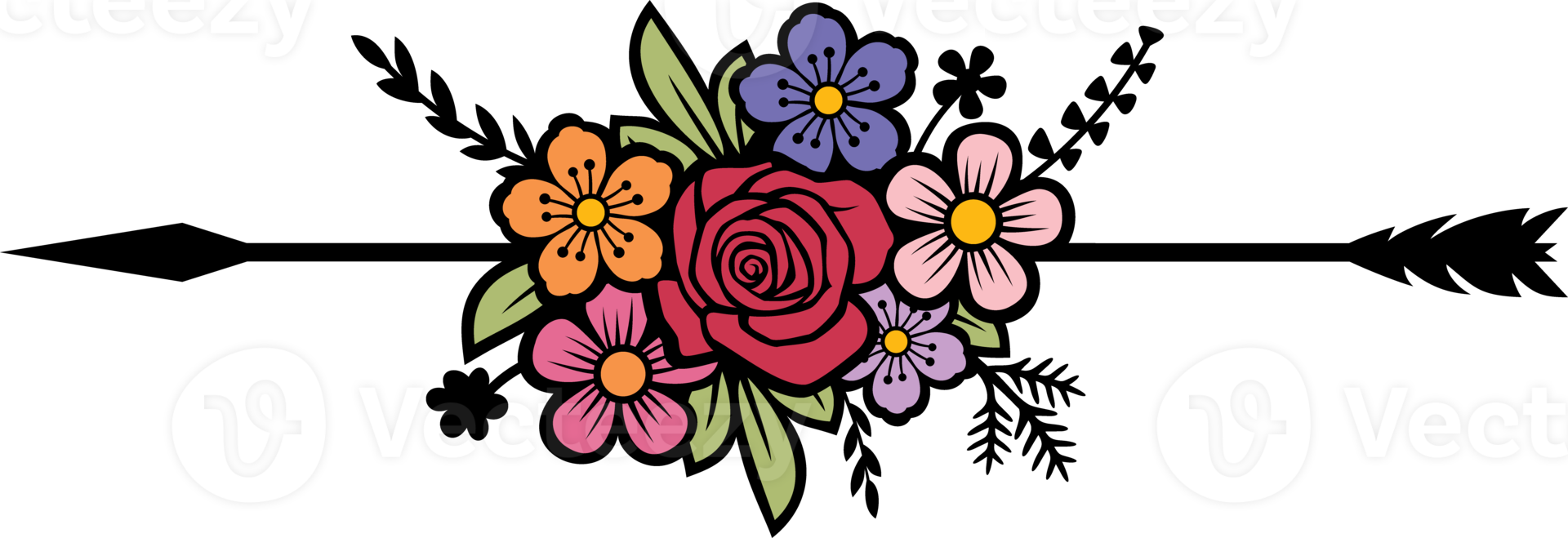 pijl en bloemen kleur png illustratie