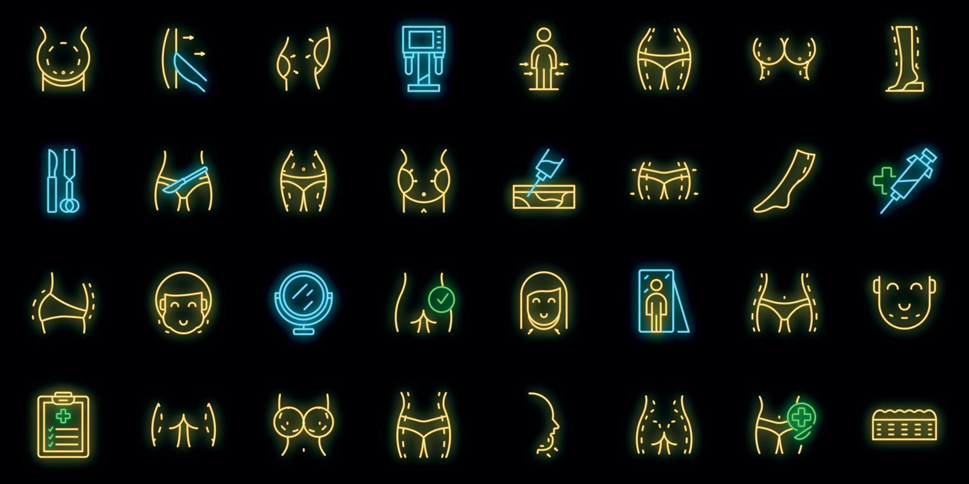 Liposuction icons set vector neon