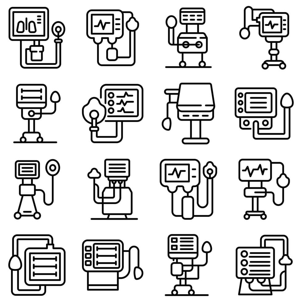 Ventilator Medical Machine icons set, outline style vector