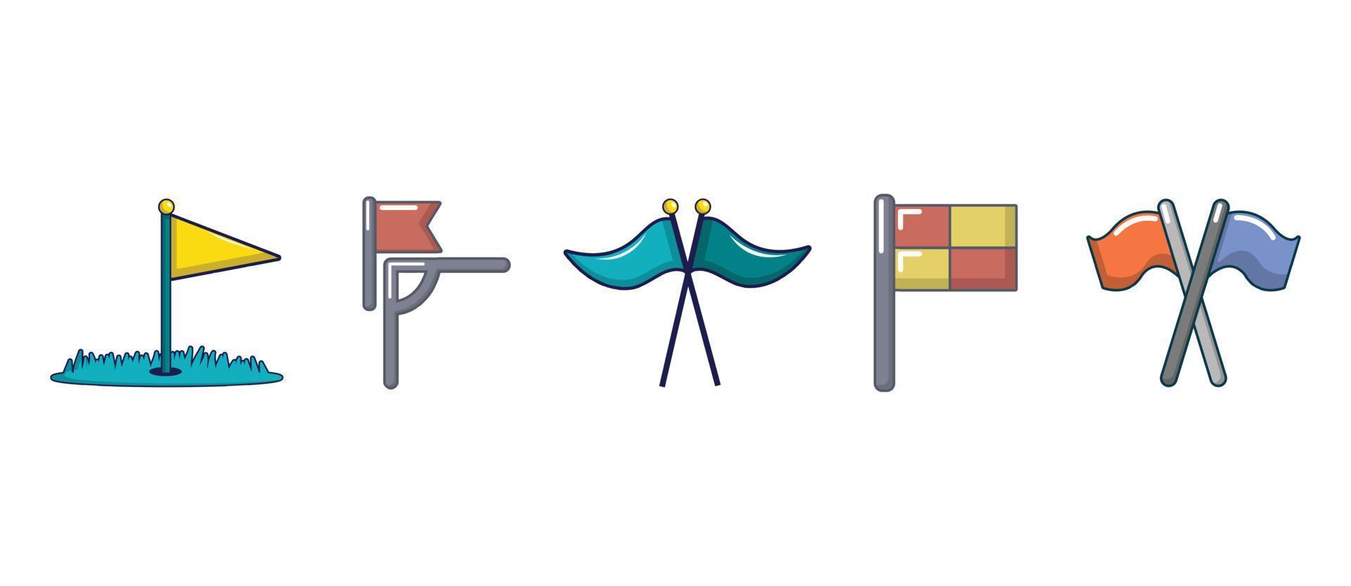 Sport flag icon set, cartoon style vector