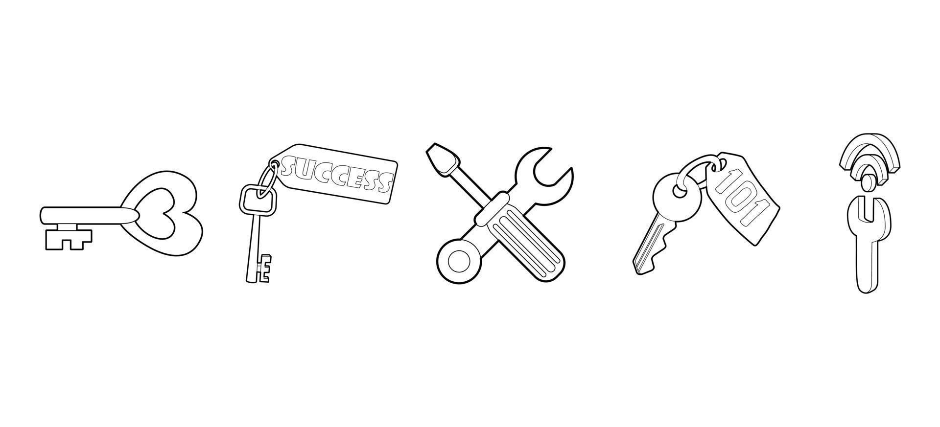 Key icon set, outline style vector