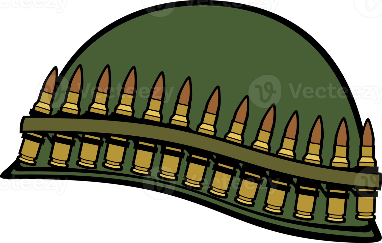 Army helmet with ammo belt color png illustration