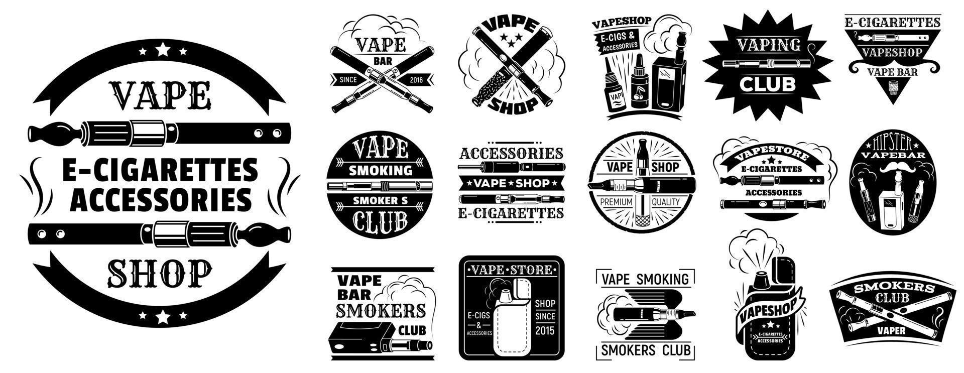 Electronic cigarette logo set, simple style vector