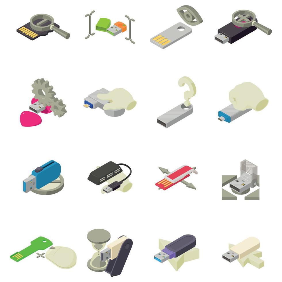 Time memory icons set, isometric style vector