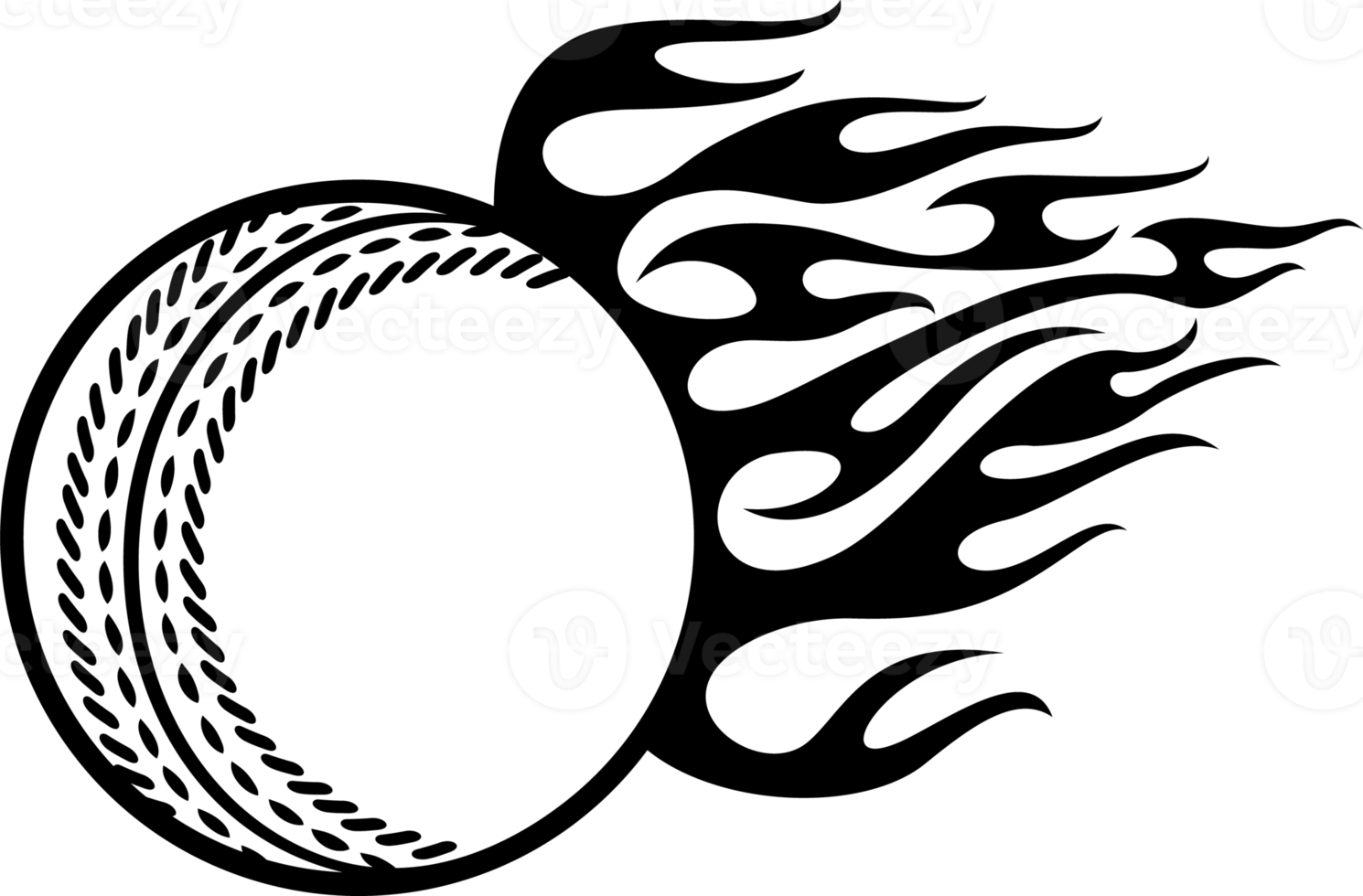 Flaming cricket ball black and white png illustration