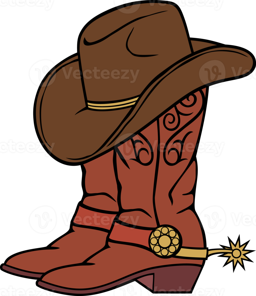 Cowboy boots and hat png illustration