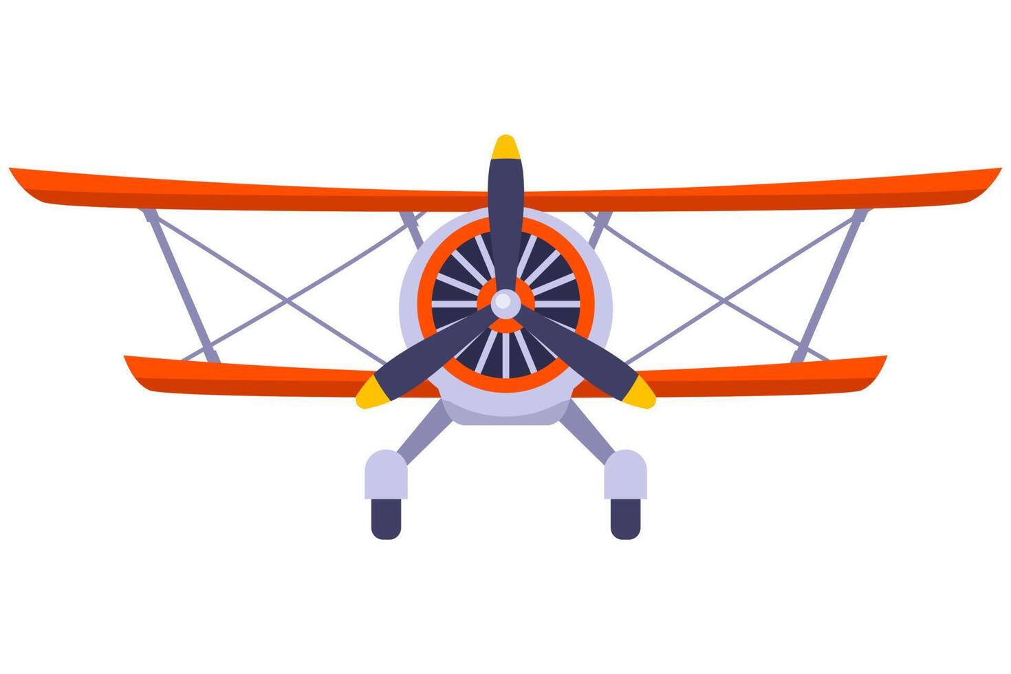 old twowinged plane with a propeller front view. flat vector