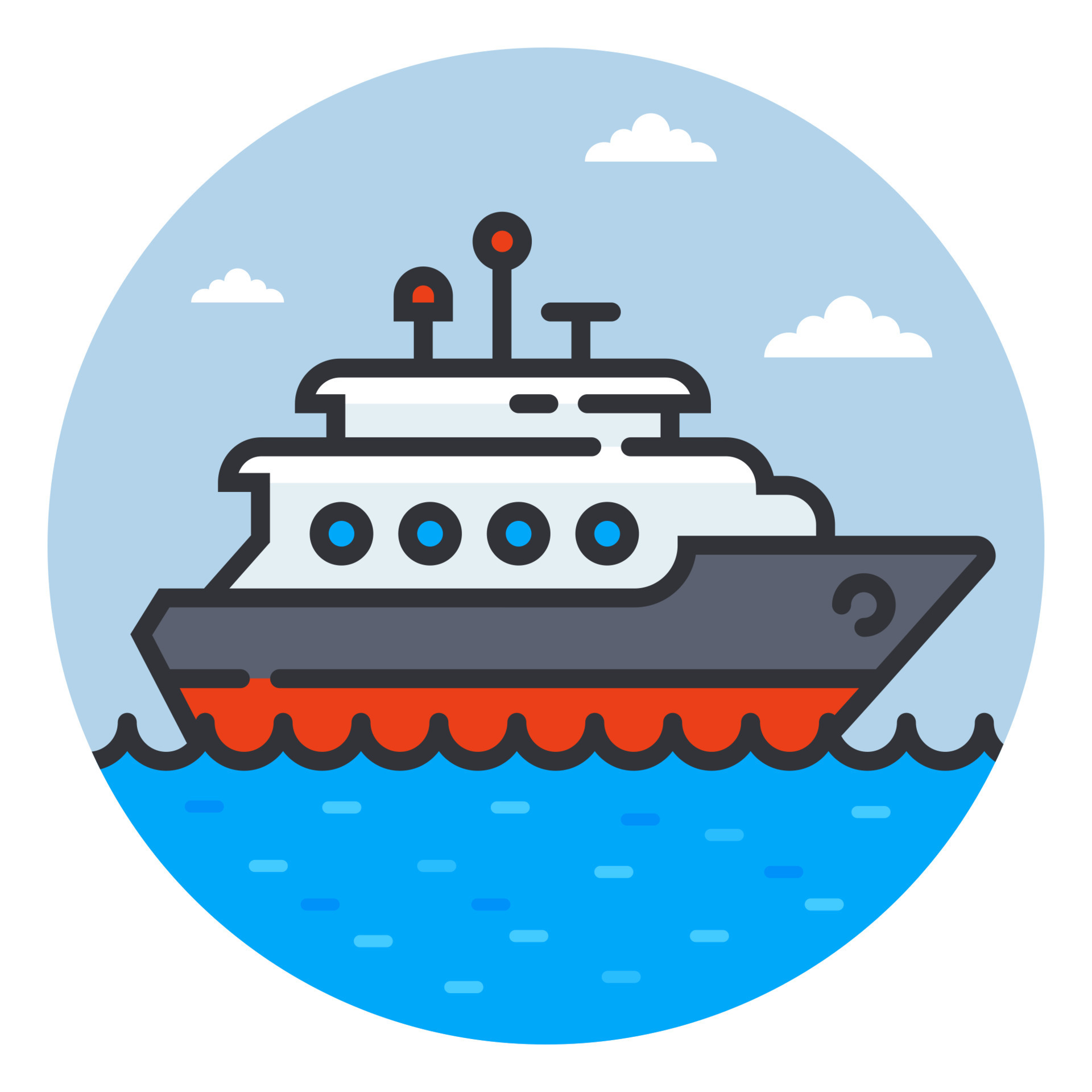 ship icon on waves. private yacht at sea. flat vector illustration ...