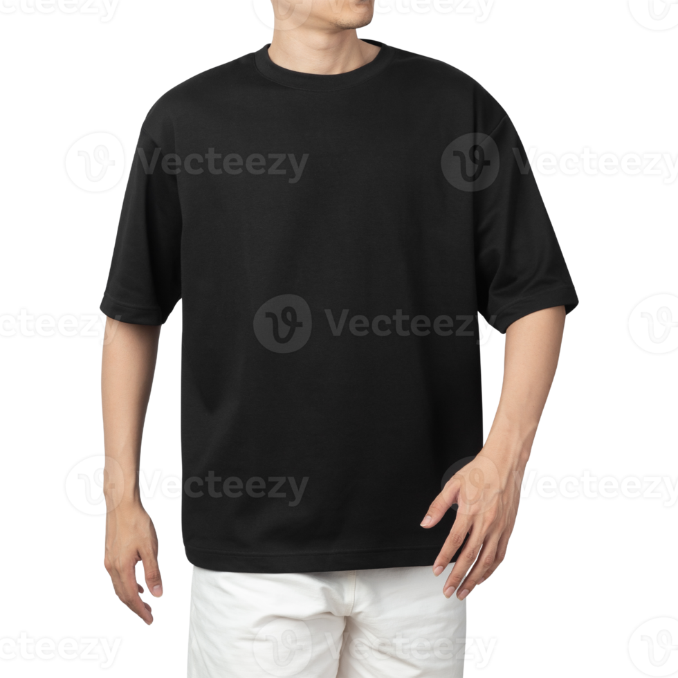 Man in black oversize t-shirt mockup, Design template png