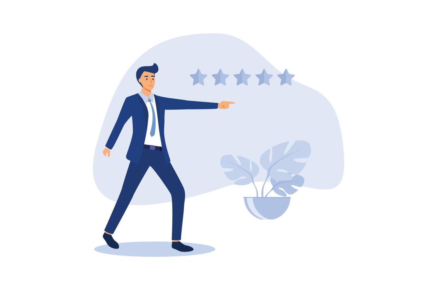 Comentarios de los clientes Calificación de 5 estrellas, mejor calidad, evaluación de alto rendimiento de excelencia, clasificación positiva o concepto de reputación y satisfacción empresarial, empresario de confianza que otorga una calificación de 5 estrellas. vector