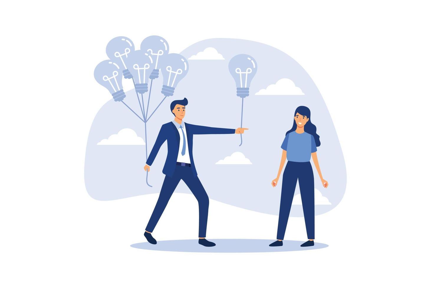 Business idea or solution offering, mentor give an advice, solution to solve business problem or help sharing creativity idea concept, smart businessman giving lightbulb idea to young employee. vector