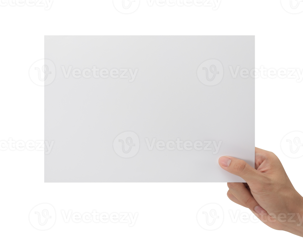 Hand holding blank paper, Greeting card mockup png