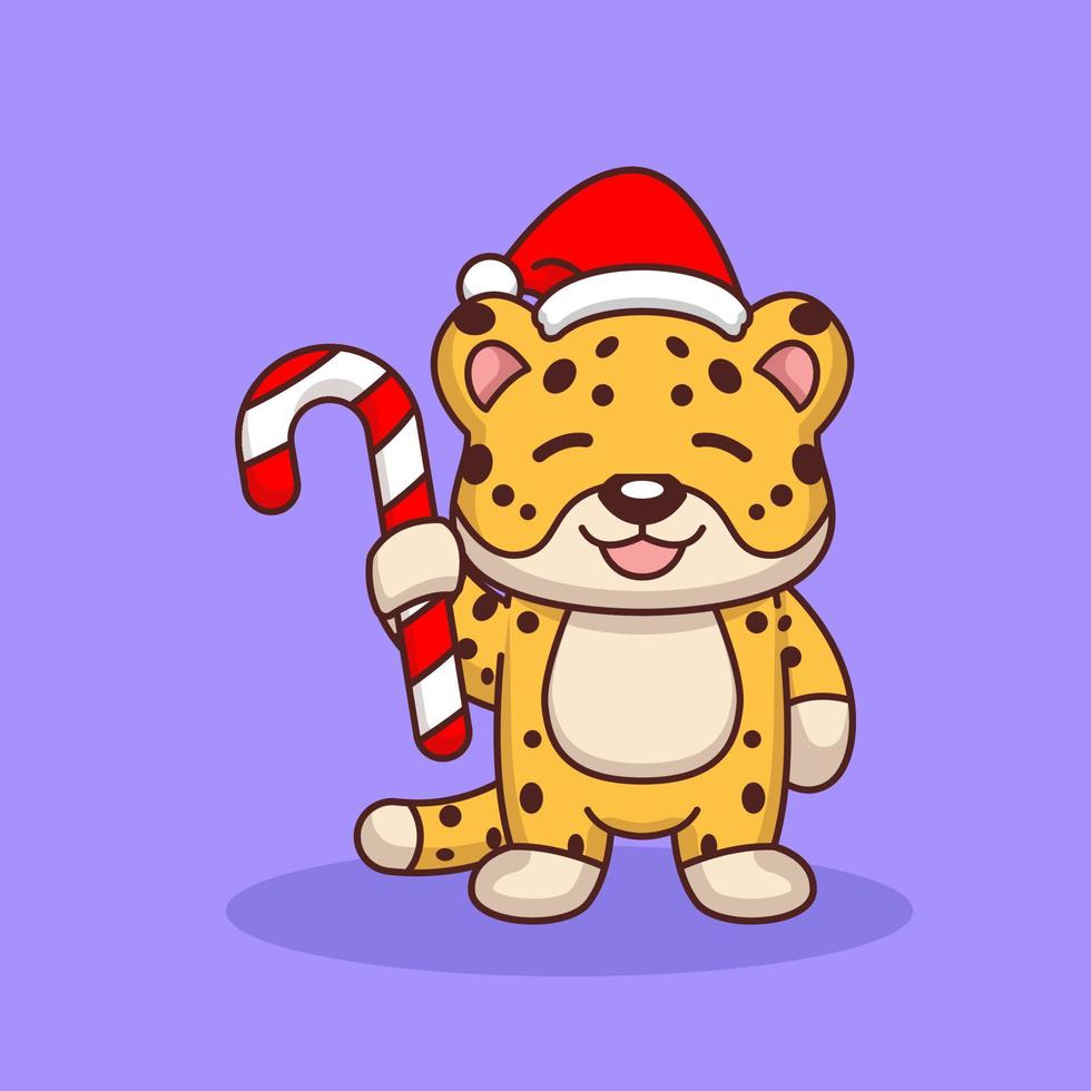 Christmas Leopard mascot vector