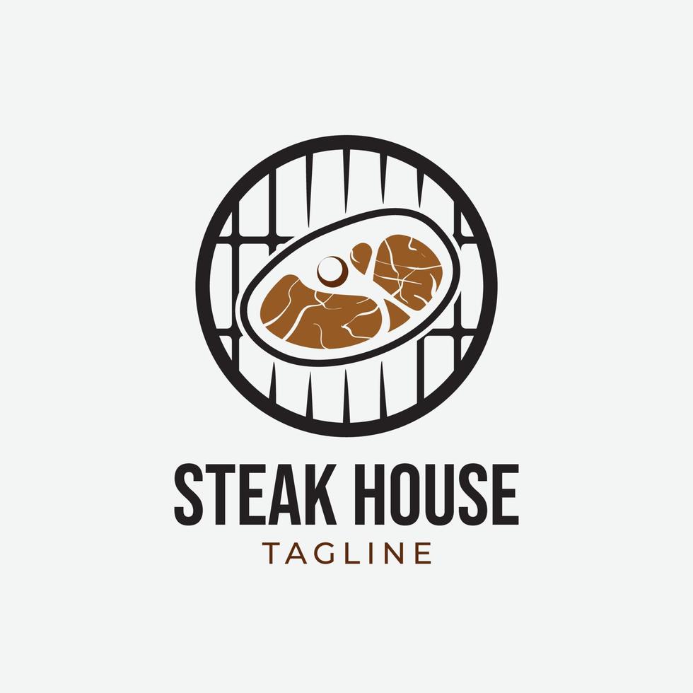 Retro steak logo design template vector