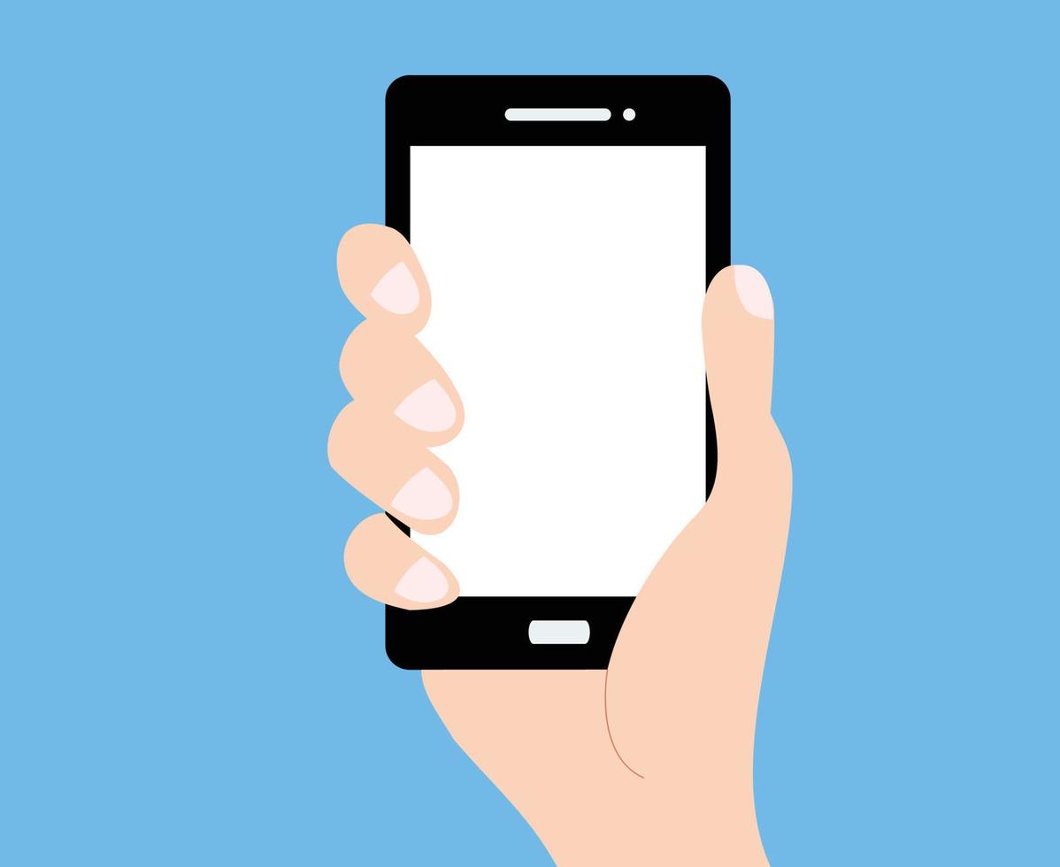 ilustración de la mano derecha sosteniendo un teléfono celular con pantalla en blanco vector