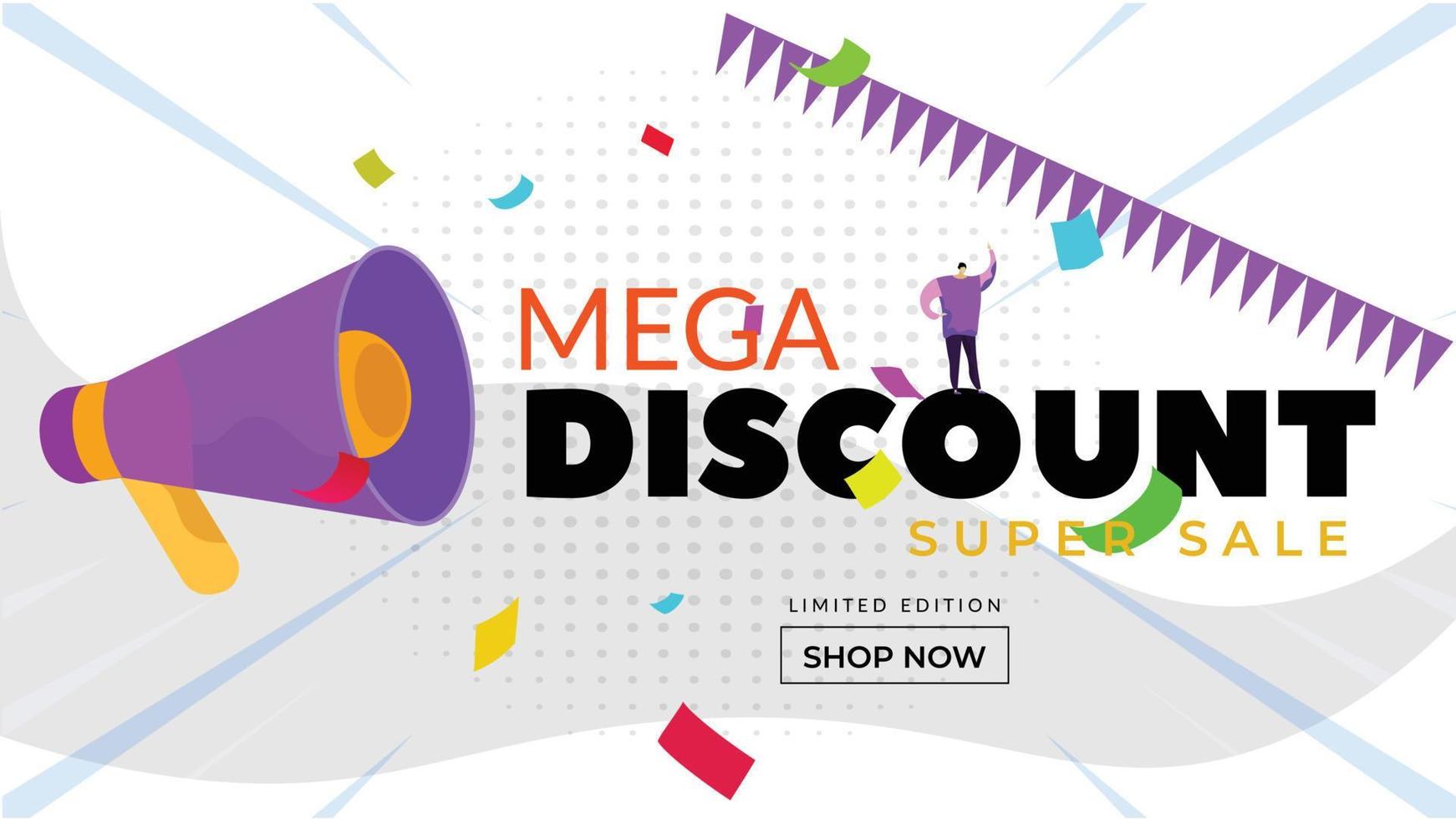 banner de promoción de súper mega descuento vector