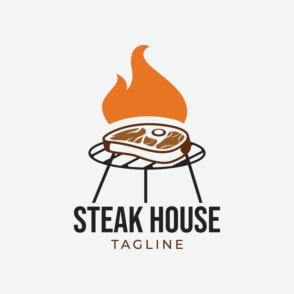 Retro steak logo design template vector